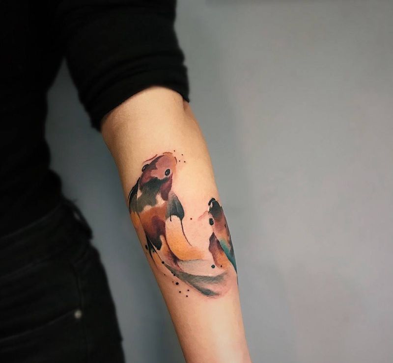 水墨鱼纹身图片_插画成品手部手臂传统习俗国画静物动物贴纸纹身图案