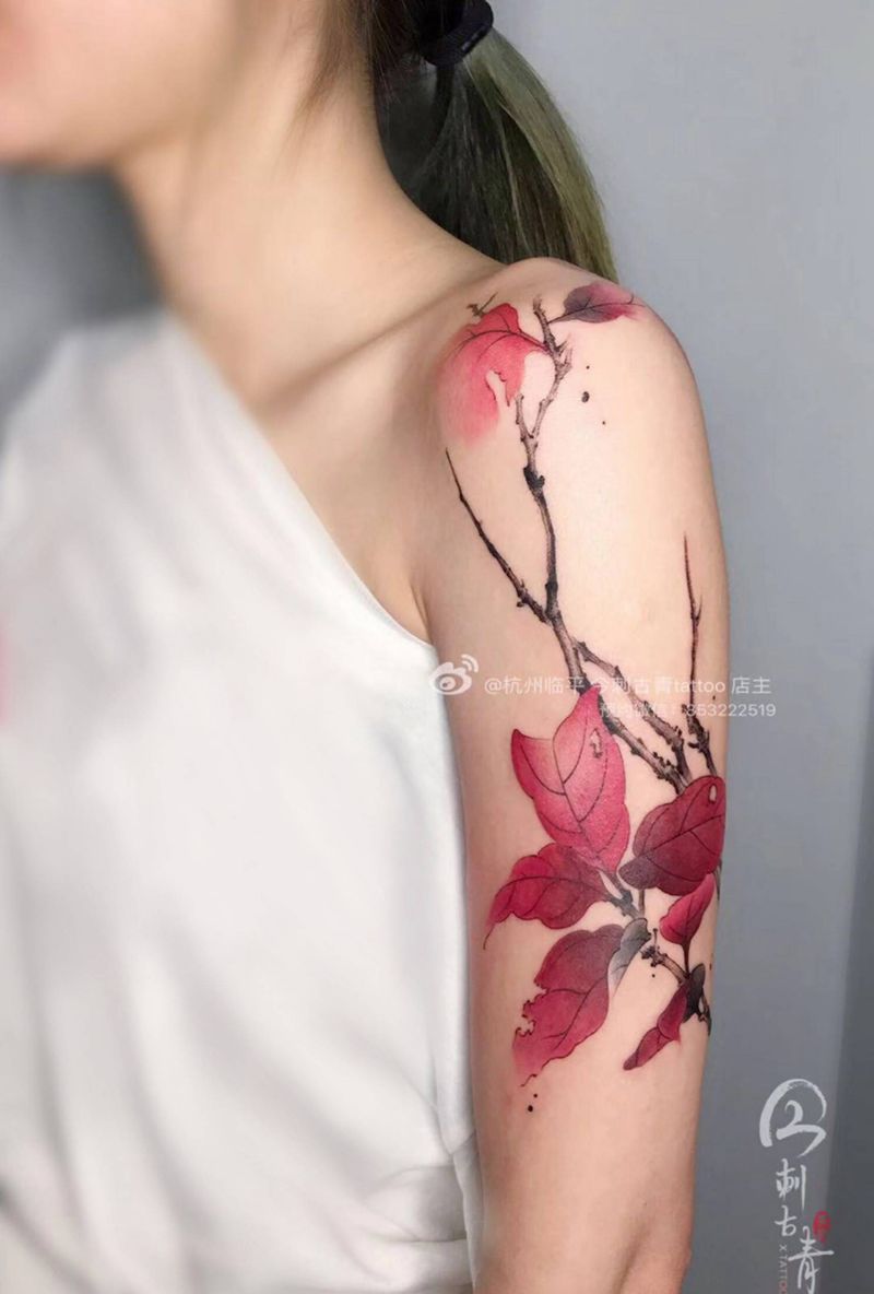 国风纹身图片_手臂水彩水墨工笔画纹身图案