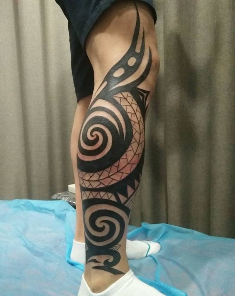 小腿图腾纹身图片