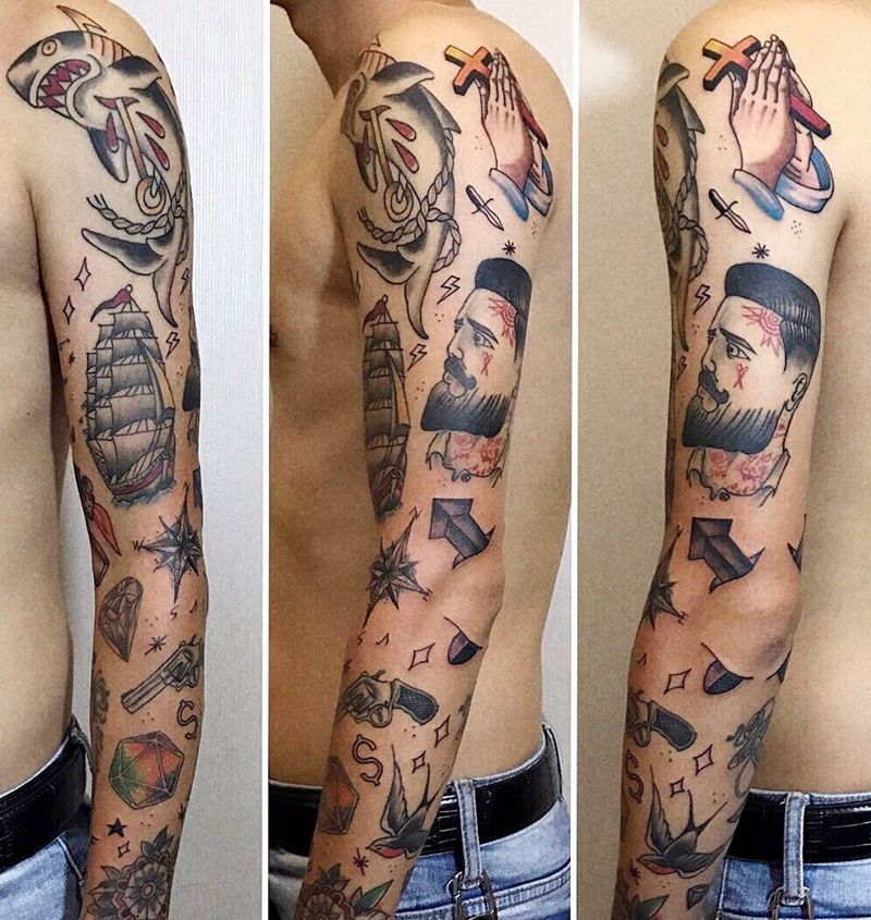 拼接花臂纹身图片