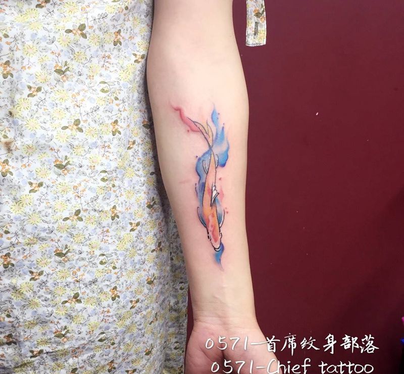 水彩金鱼。纹身图片