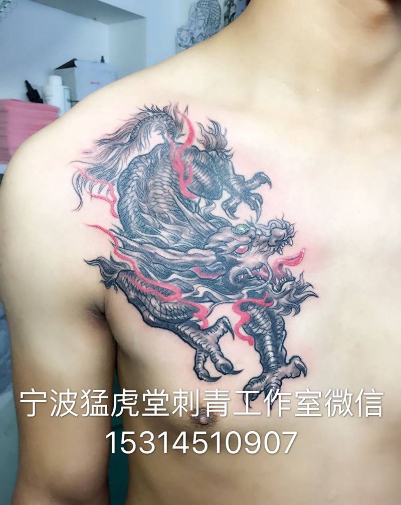 麒麟纹身图片_成品肩部胸部腹部背部手臂腿部传统动物纹身图案