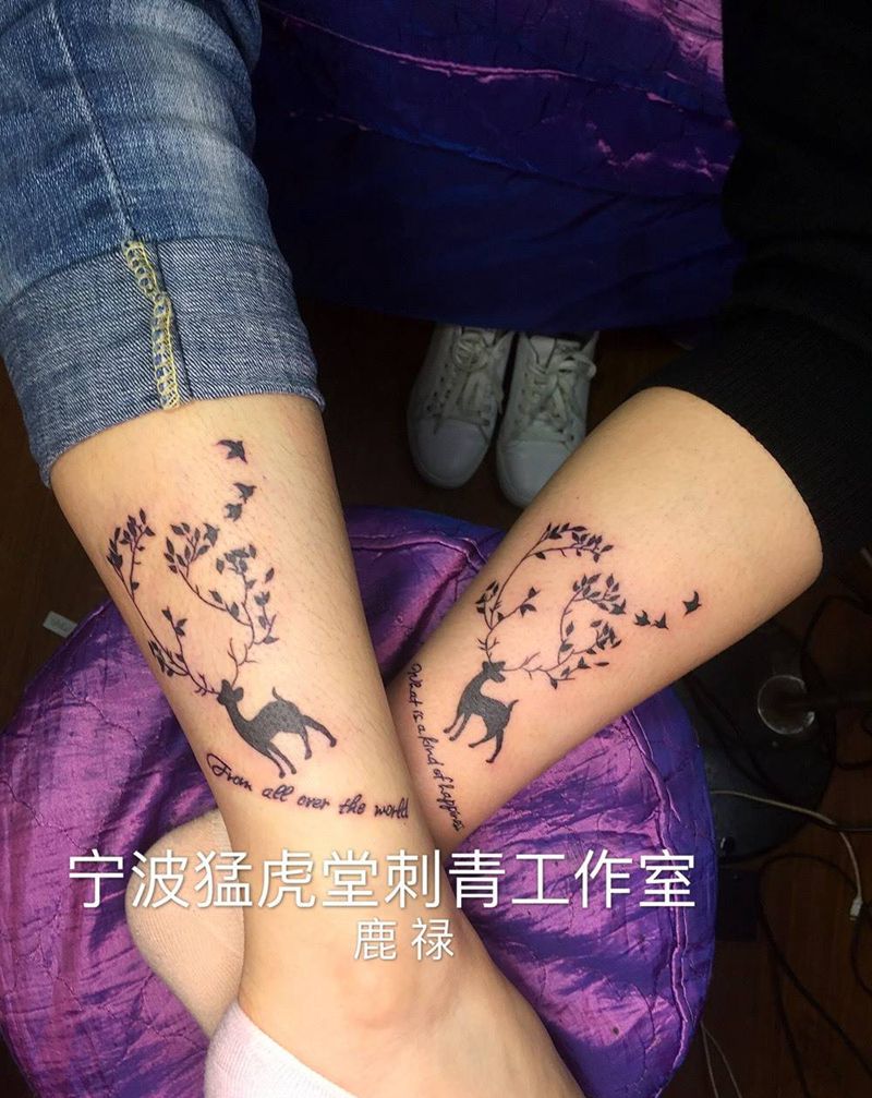 鹿既是 禄纹身图片_传统动物图腾腿部手部颈部肩部背部成品纹身图案
