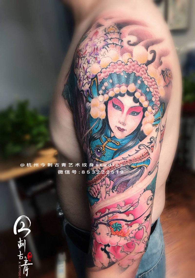 《花旦》纹身图片_手臂新传统花旦艺妓原创纹身图案