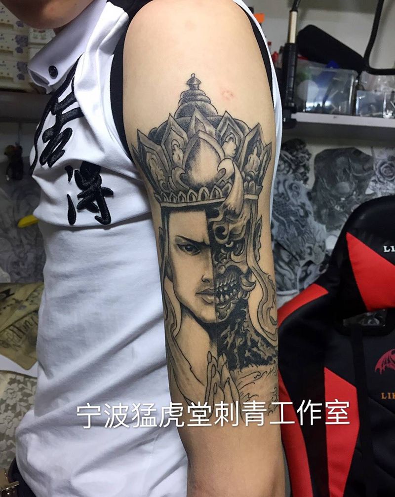 善恶佛纹身图片_成品肩部胸部背部手臂传统人物鬼神宗教纹身图案