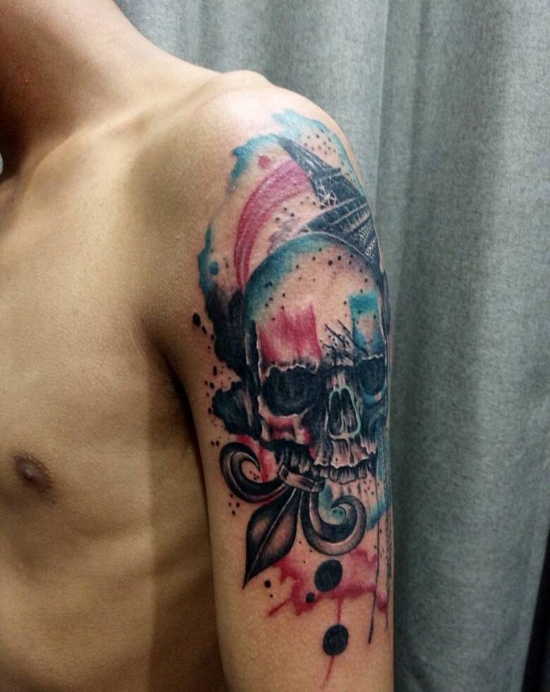 欧美风格纹身纹身图片_手臂欧美写实几何鬼神成品纹身图案