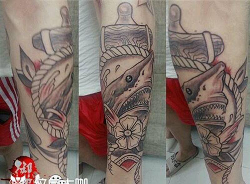 大臂scool纹身图片_手臂欧美动物成品纹身图案