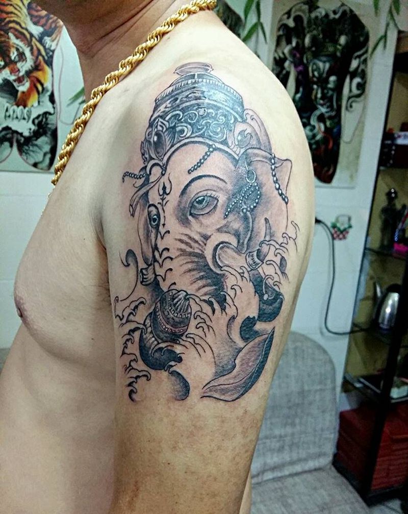 象神纹身图片_手臂传统动物成品纹身图案