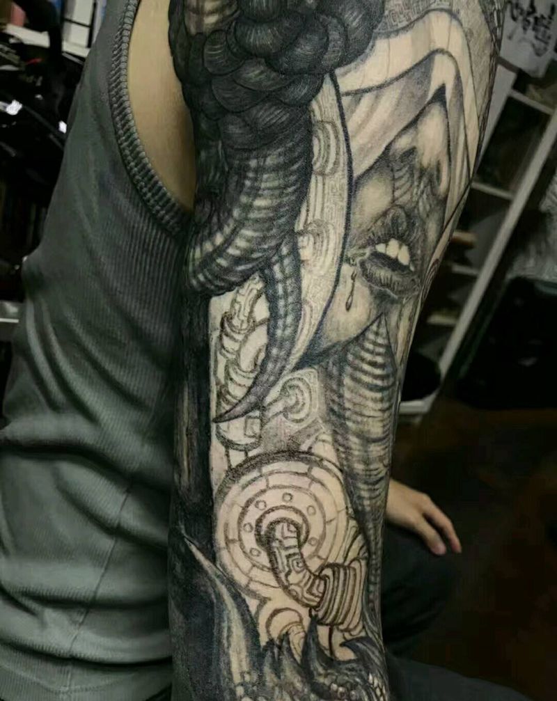 驚駭式纹身图片_驚駭原创设计花臂纹身图案