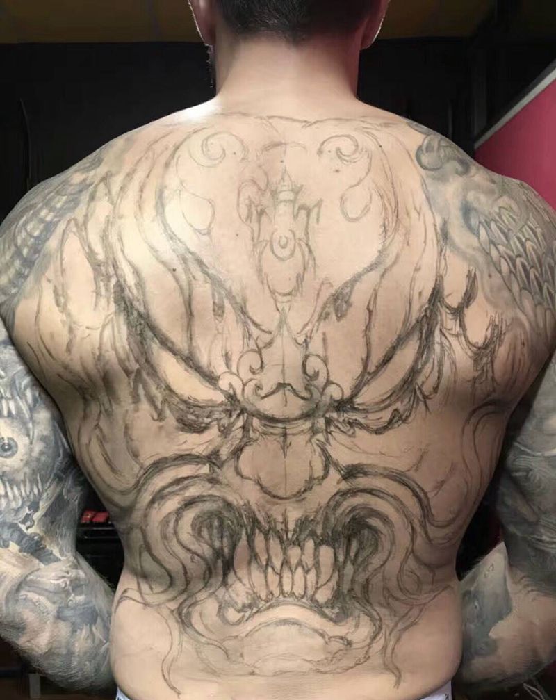 满背纹身图片_成品背部传统写实原创鬼神纹身图案