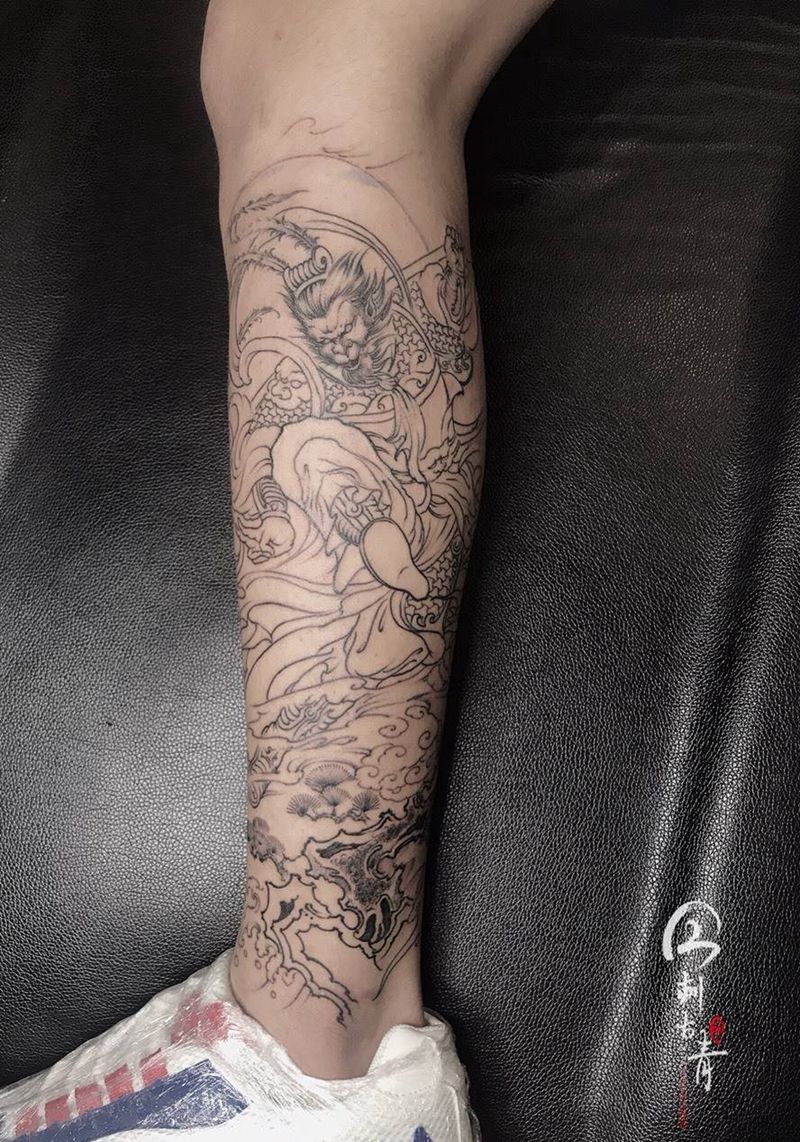 线条纹身图片_腿部手臂新传统纹身图案