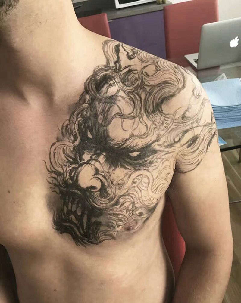 龙纹身图片_龙成品胸部传统原创纹身图案