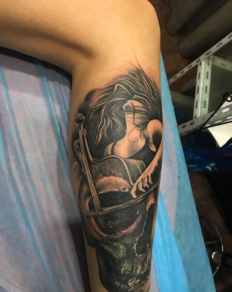 遮盖纹身图片_脚部腿部欧美写实遮盖纹身图案