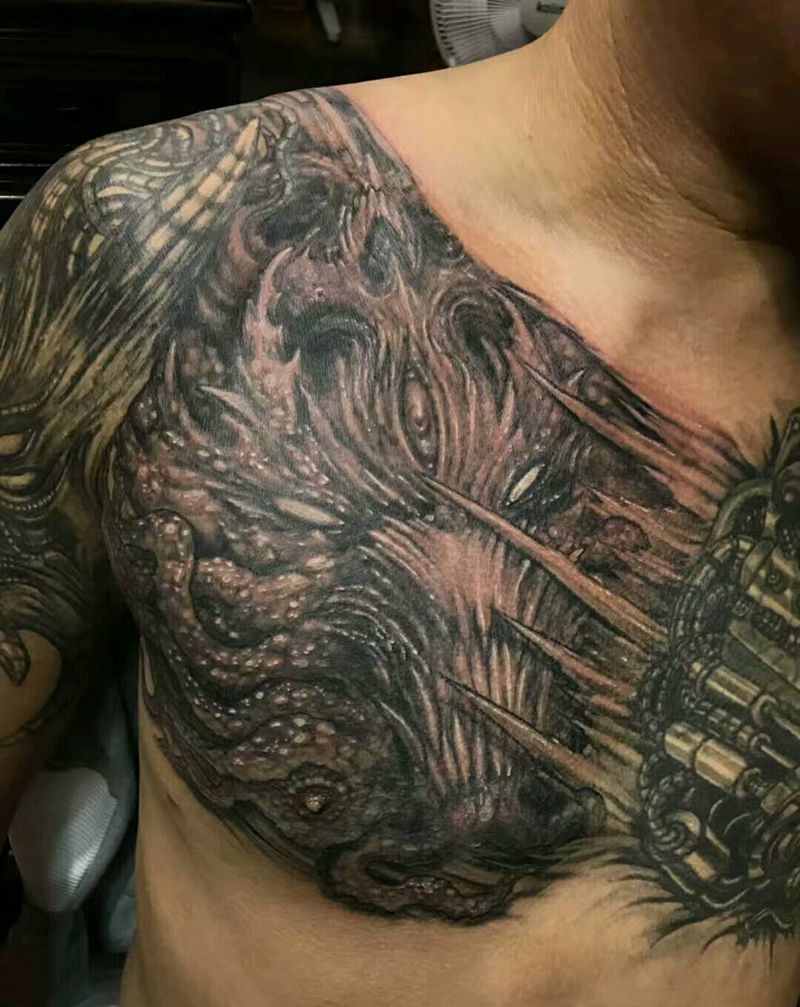 惊骇暗黑纹身图片_胸部暗黑原创纹身图案