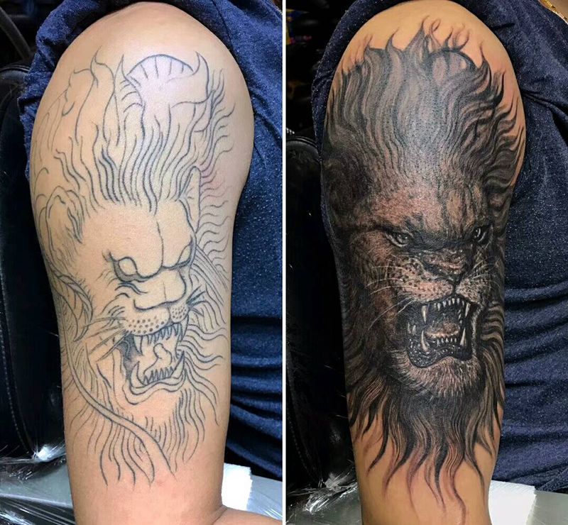 狮子纹身图片_手臂纹身图案