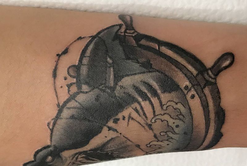 oldschool  拼接花臂纹身图片_手臂纹身图案