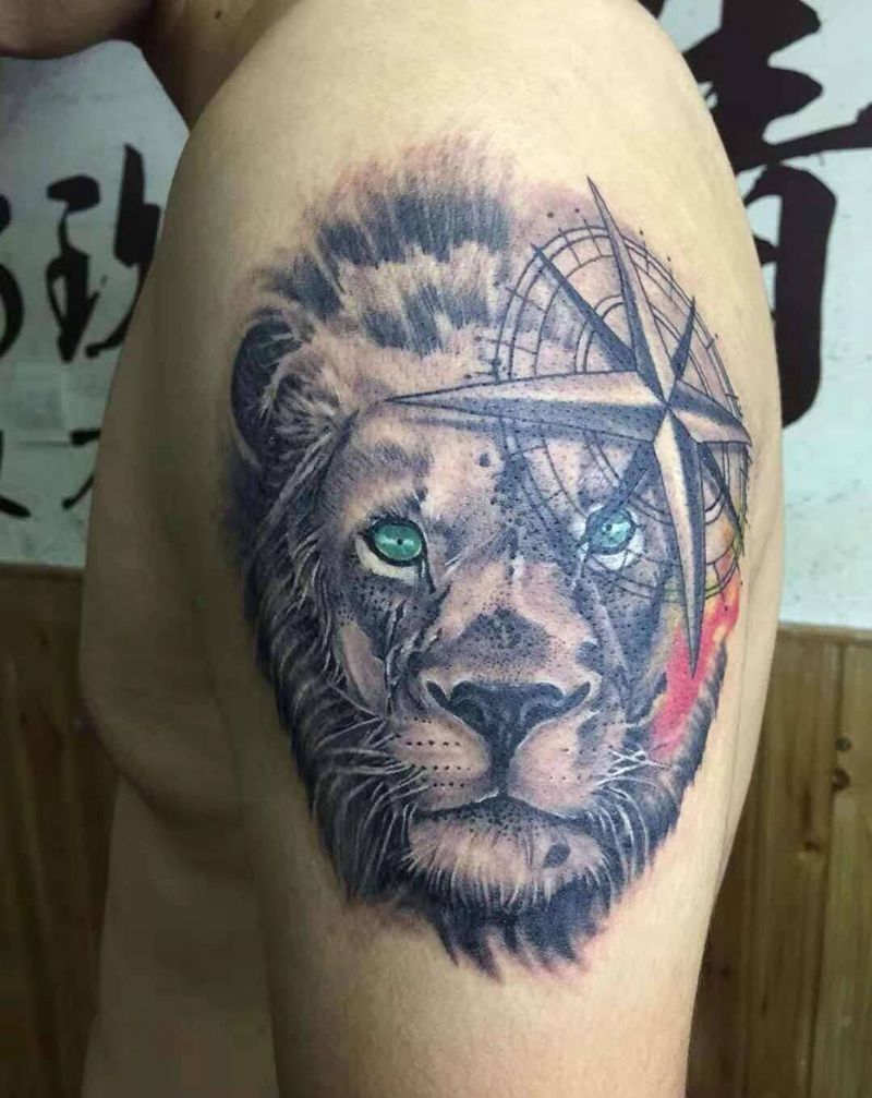 大臂狮子纹身图片