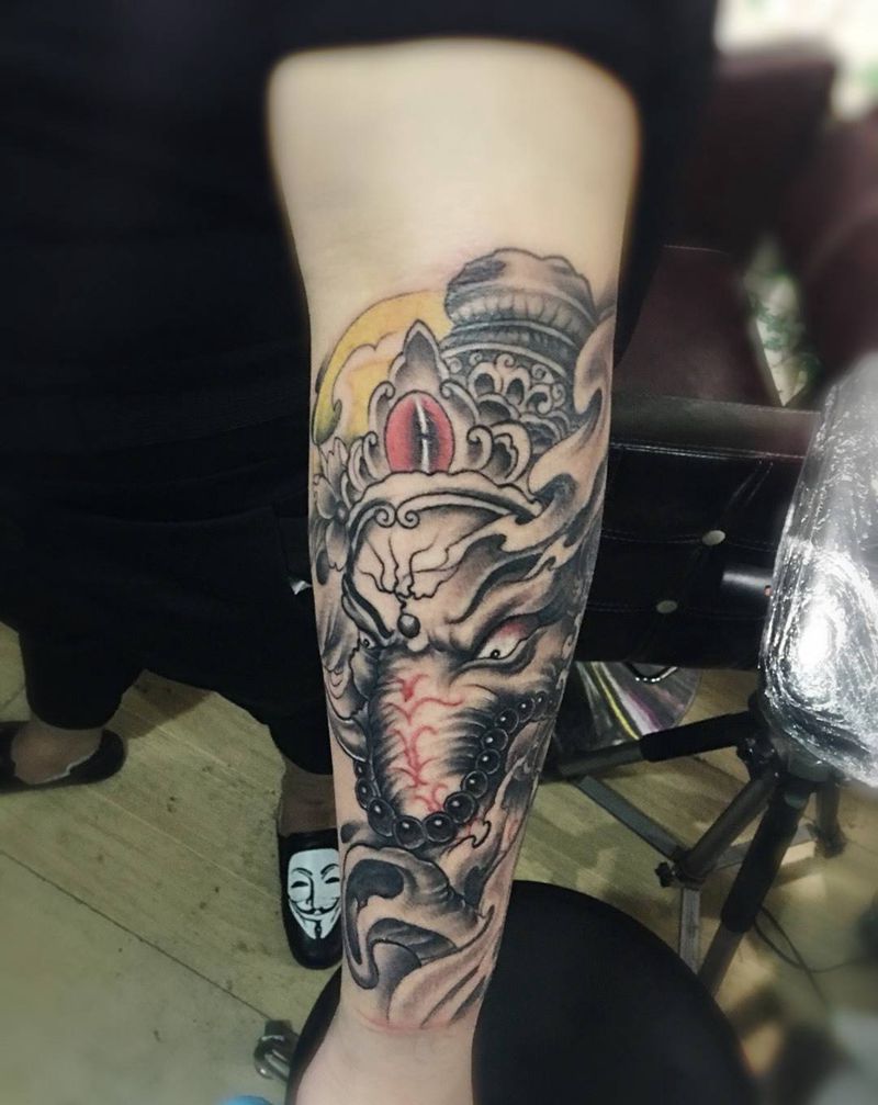 小臂象神纹身图片