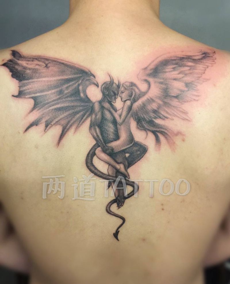 恶魔与天使，提白未完纹身图片