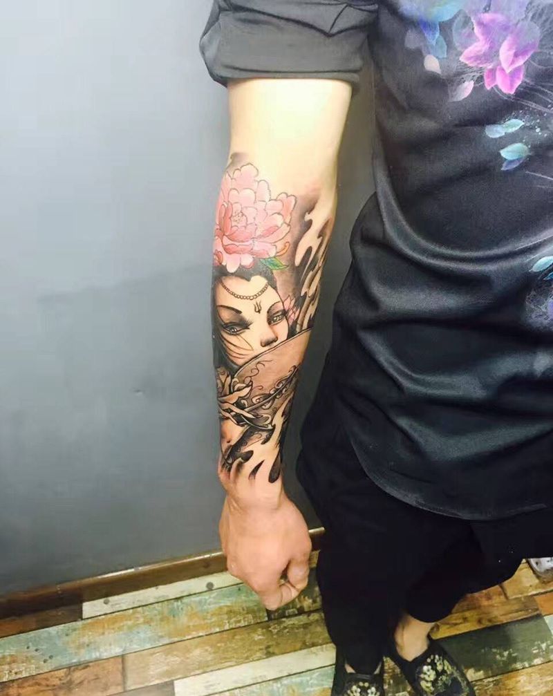 小臂艺妓纹身纹身图片