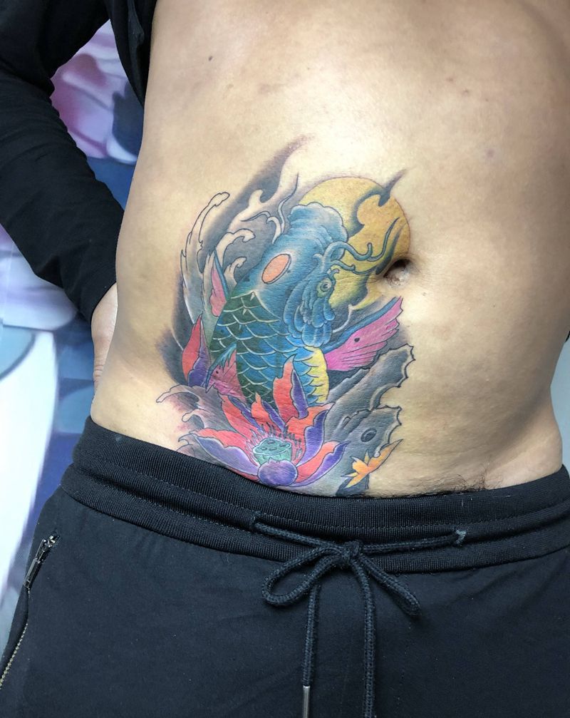 遮盖白斑纹身图片_腹部纹身图案