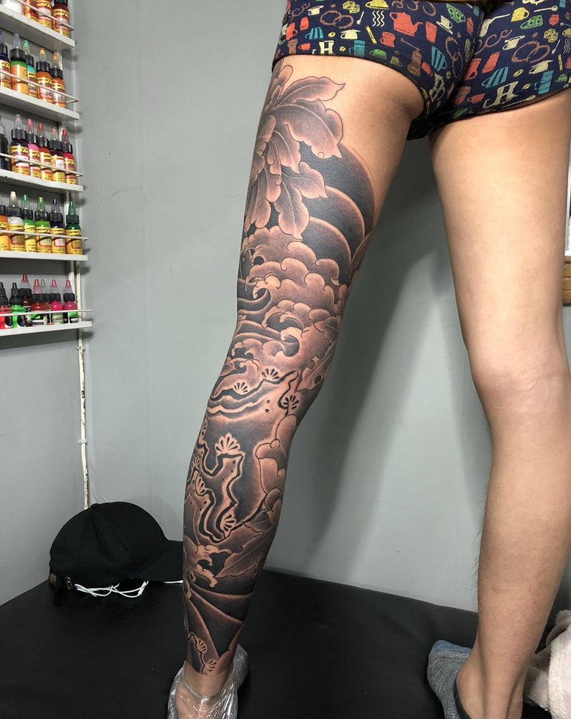 花腿纹身图片_腿部纹身图案