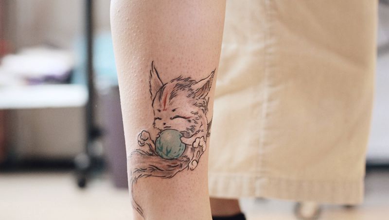 龙猫客图纹身图片_腿部纹身图案