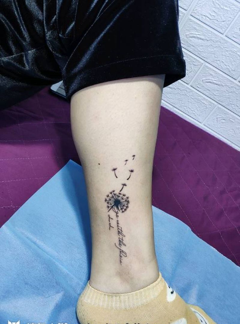 蒲公英纹身图片_腿部脚部蒲公英纹身图案
