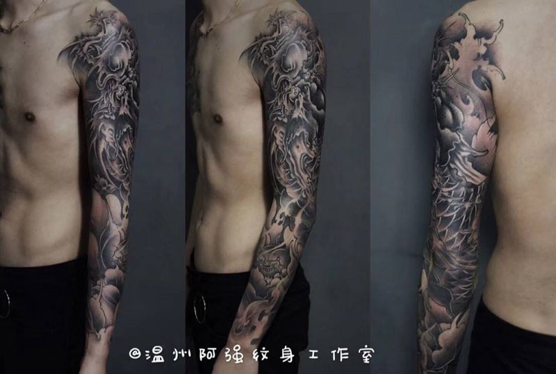 花臂龙纹身图片