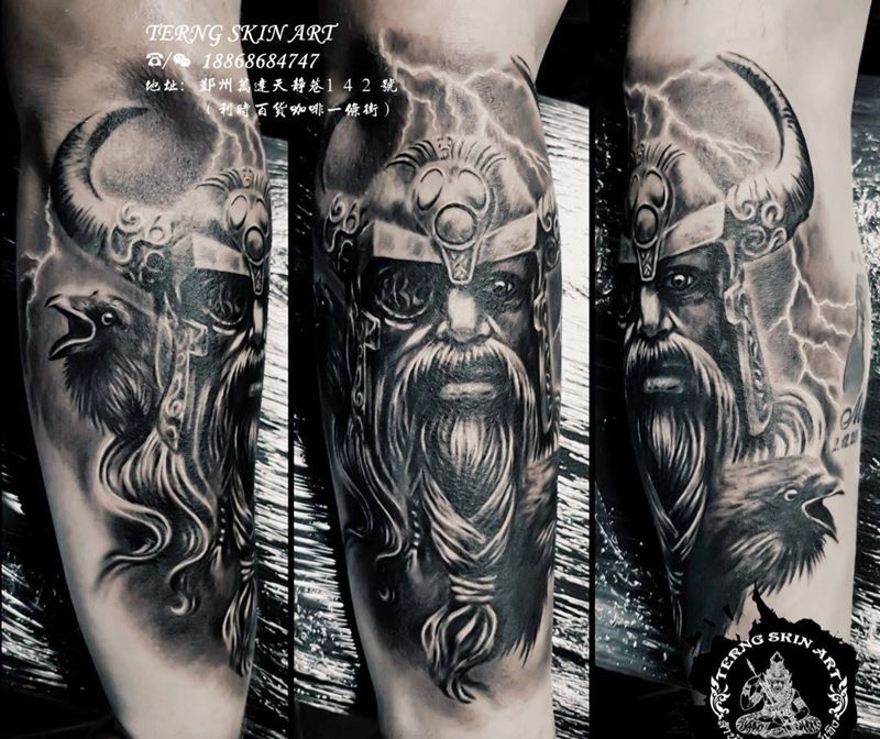 黑灰写实肖像纹身图片_成品手臂写实欧美人物肖像纹身图案