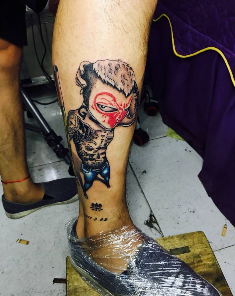 社会猴纹身图片_成品腿部传统动物纹身图案