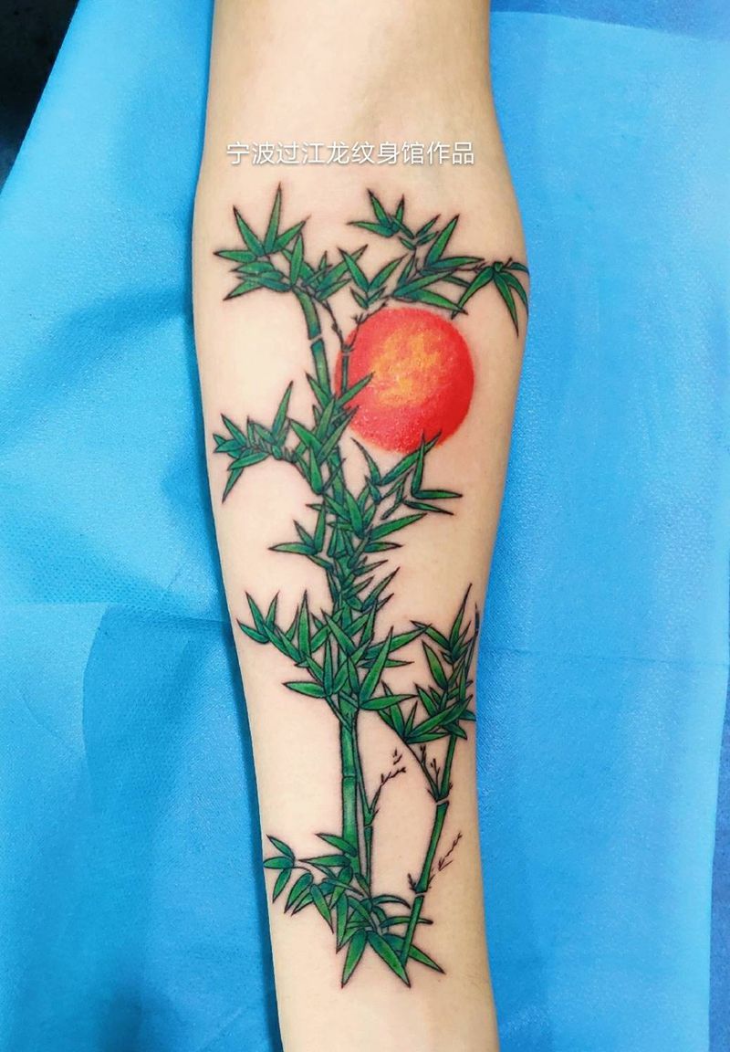 翠竹纹身图片_手部新传统水彩竹子纹身图案