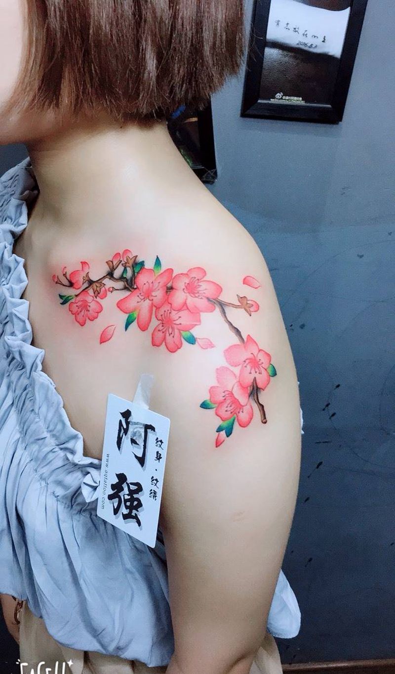 遮盖纹身纹身图片_手稿肩部清新植物纹身图案