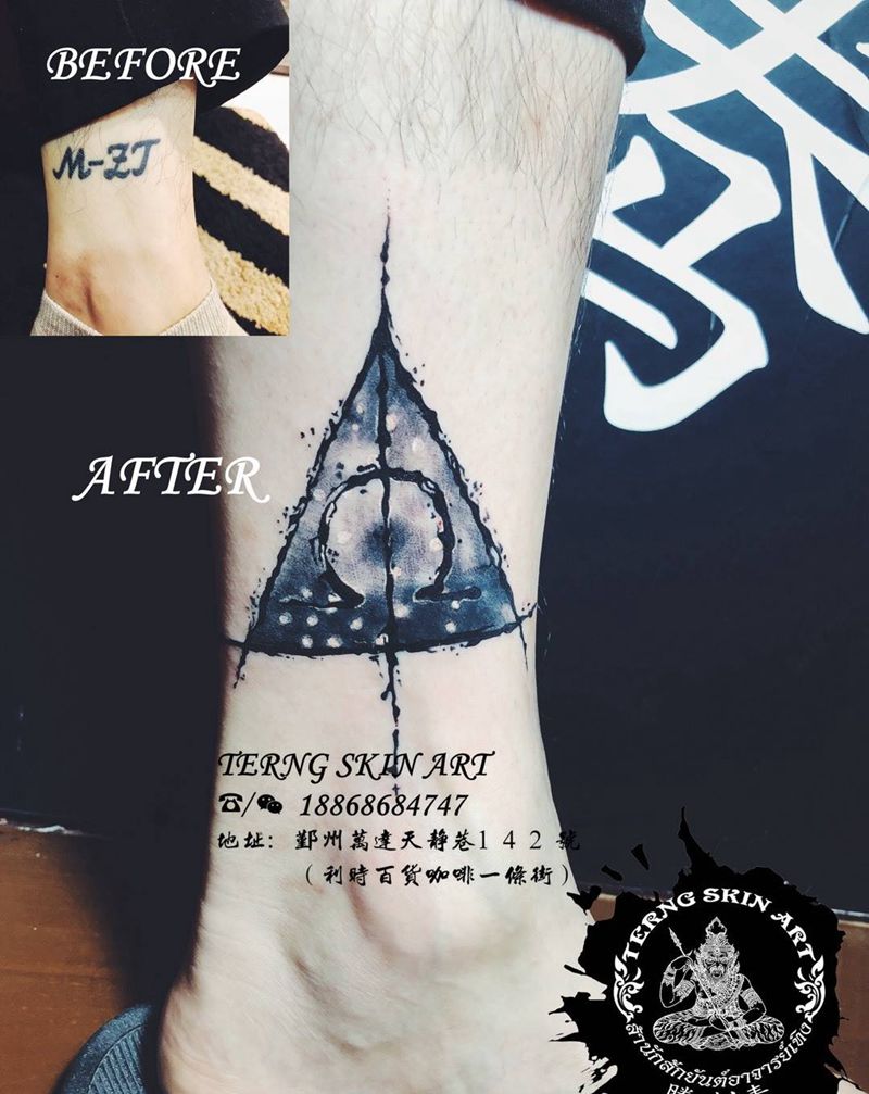 旧纹身遮盖纹身图片_成品腿部清新遮盖纹身图案