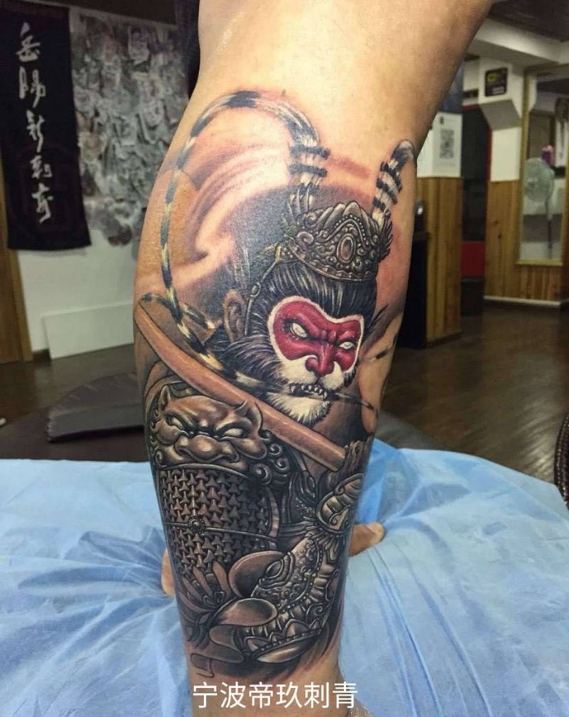 小腿斗战胜佛纹身图片