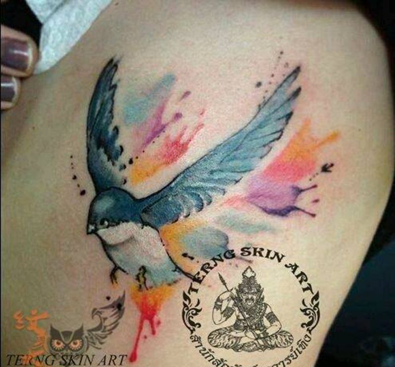 小清新纹身作品纹身图片_清新色彩黑灰纹身图案