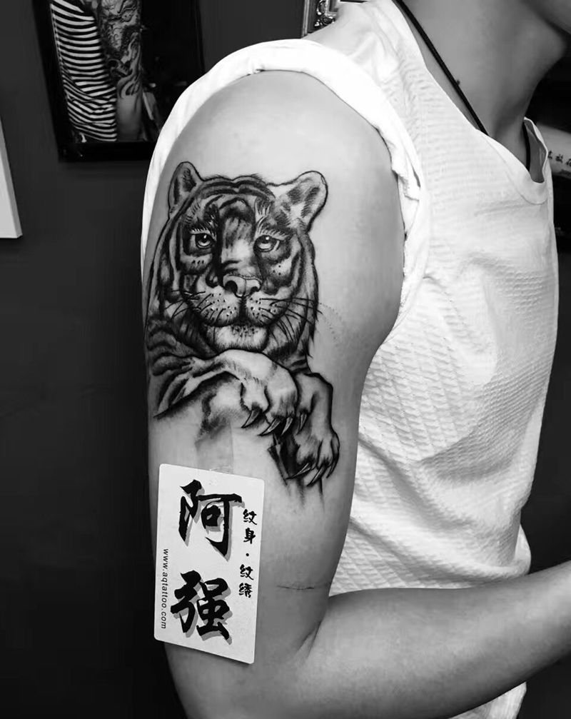 老虎纹身图片_成品手臂传统动物纹身图案