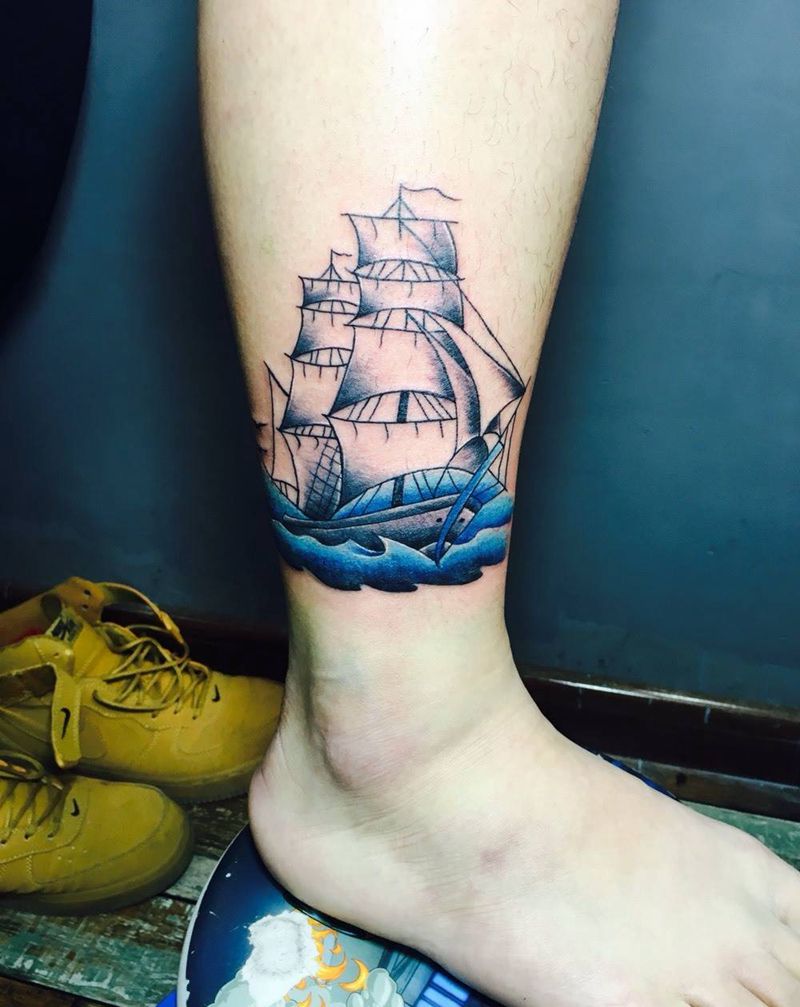 帆船纹身图片
