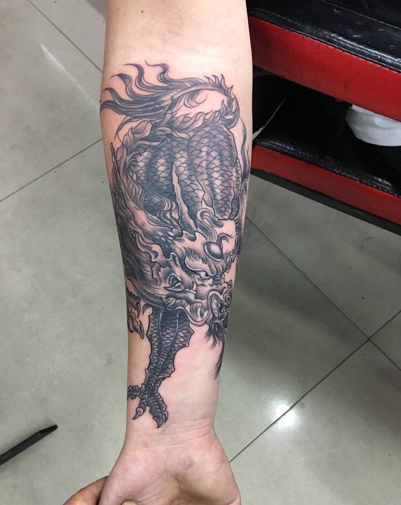 小臂麒麟纹身图片