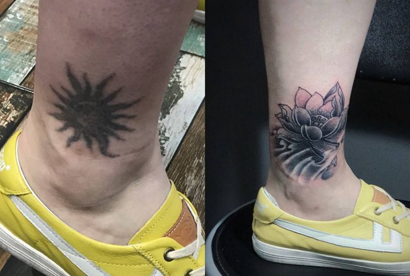 莲花遮盖纹身图片