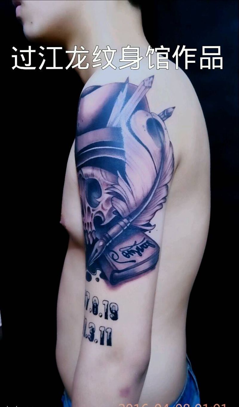 过江龙纹身馆作品纹身图片_胸部手臂腿部欧美传统清新写实人物植物图腾纹身图案
