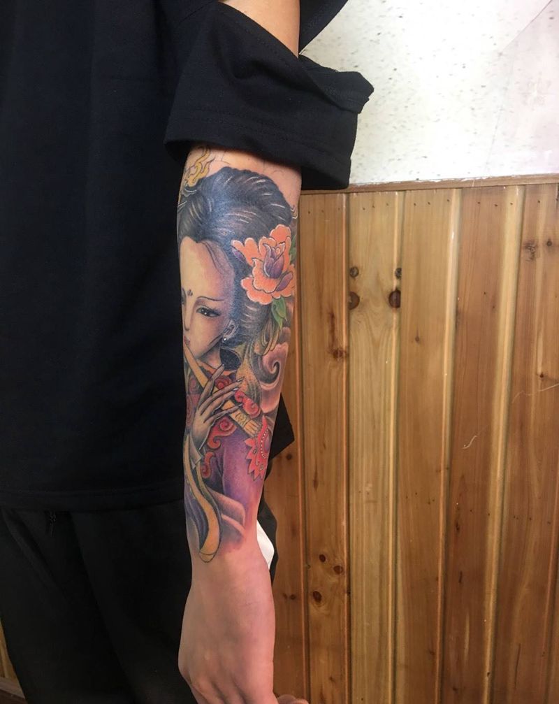 小臂艺妓纹身图片