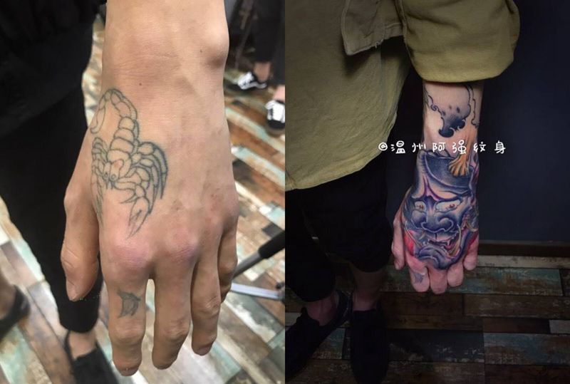 遮盖纹身，手面般若纹身图片