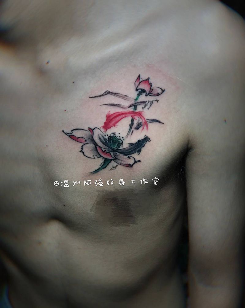 莲花鱼纹身图片