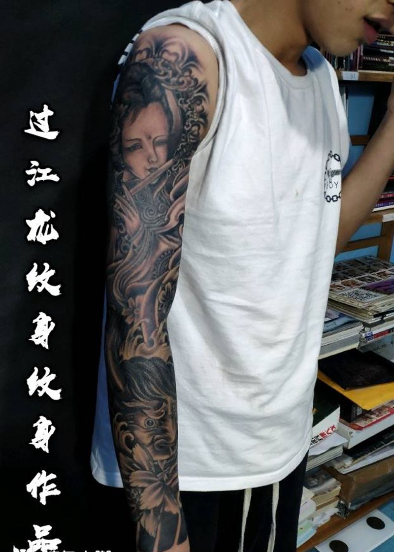 花臂纹身图片_手臂手部新传统艺妓般若纹身图案