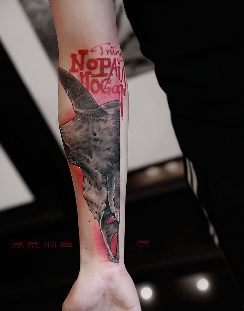 头骨纹身图片_手臂水墨纹身图案