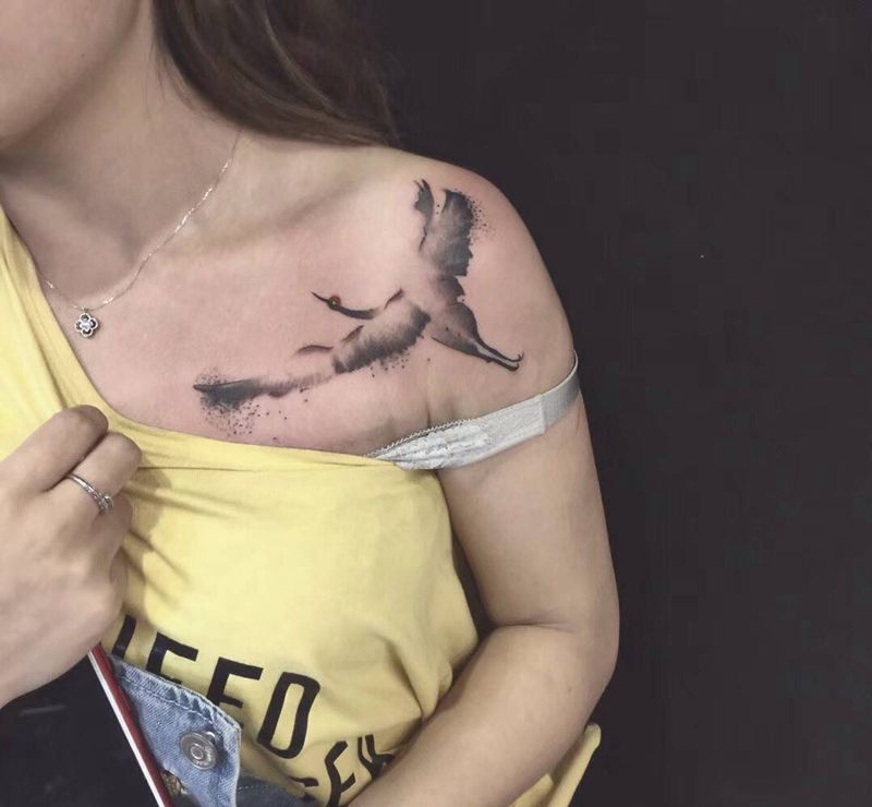 水墨  鹤纹身图片