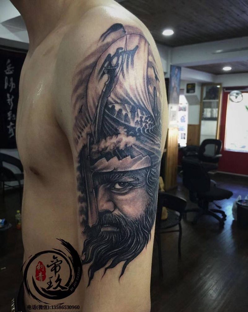 大臂欧美头像纹身图片