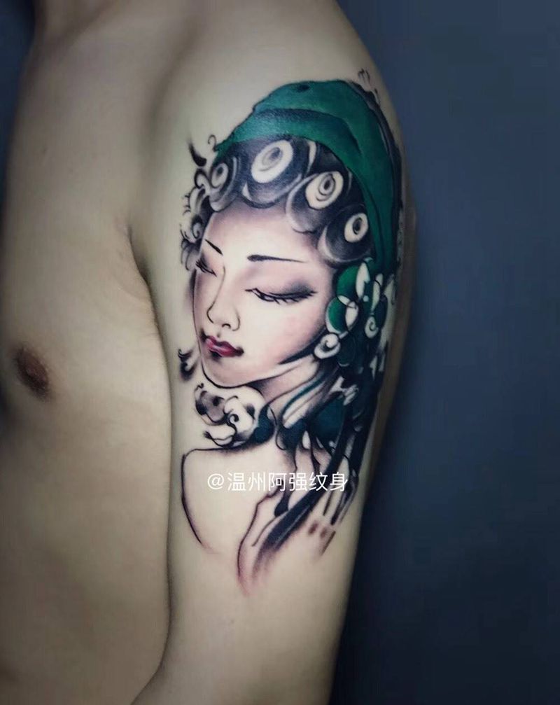 花旦纹身图片_肖像人物成品手臂温州纹身图案