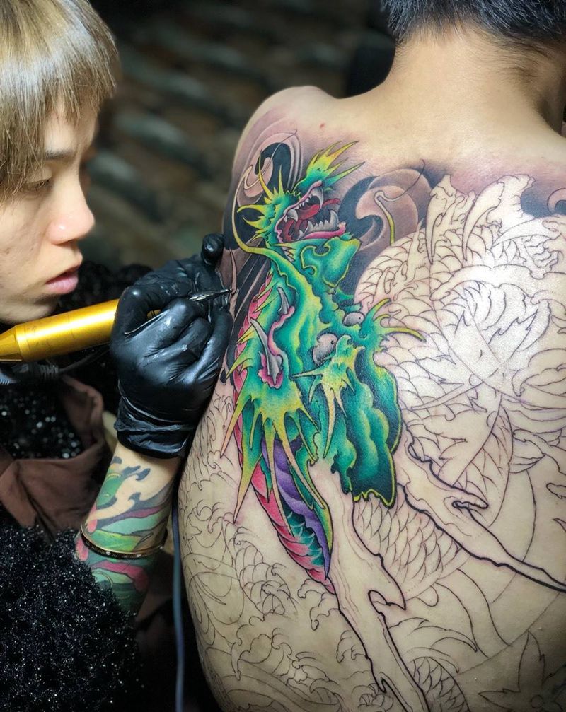 龙纹身图片_背部新传统温州纹身图案